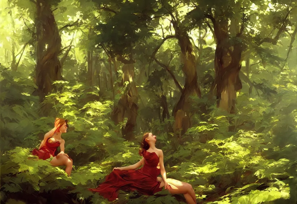 Prompt: greg manchess painting of a forest landscape, painting, trending on artstation, by huang guangjian and gil elvgren and sachin teng