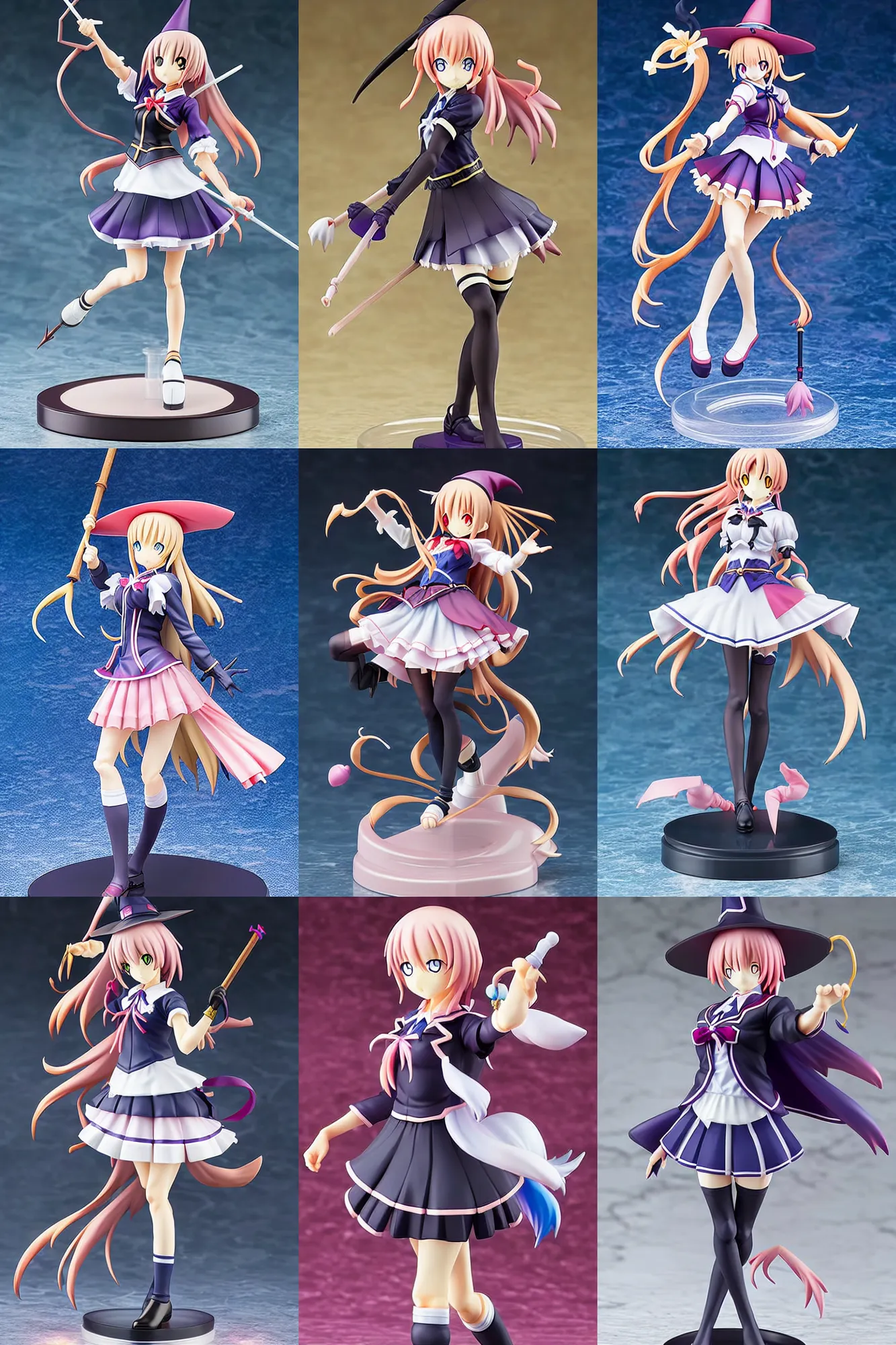 Image similar to still figurine of anime witch girl wearing magic school uniform, dynamic pose, detailed product photo, featured on amiami, beautiful composition, by akihiko yoshida