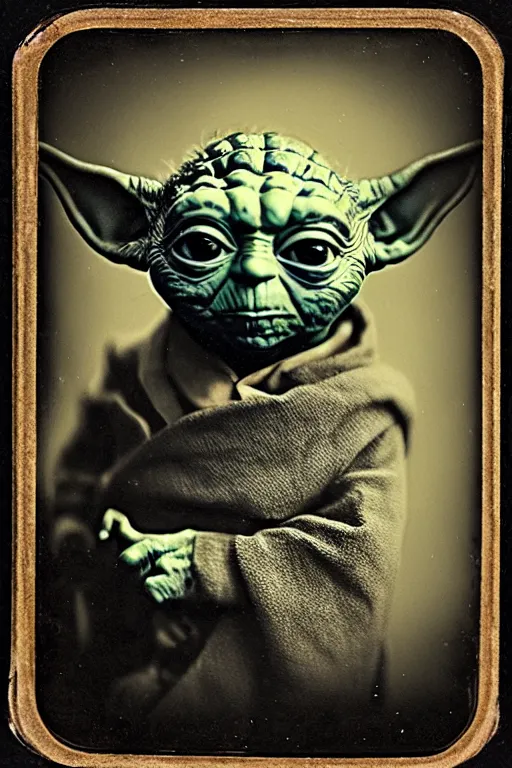 Image similar to a tintype photo portrait of yoda, highly detailed, 5 0 0 px, sharp focus