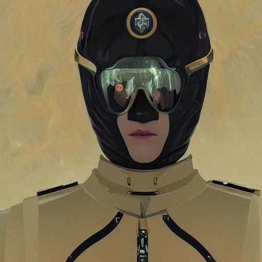 Image similar to portrait of rubbery, gaunt albino mutant with moist skin, sharp features, large lips, huge black eyes and determined expression, wearing fascist Byzantine police uniform and standing on Dune docks, science fiction concept art by Anato Finnstark, Alphonse Mucha, and Greg Rutkowski