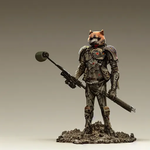 Image similar to anthropomorphic shiba inu, holding sniper riffle skullknight, standing, cementary, scifi, 3 d render, masterpiece, red aura, by donato giancola and greg rutkowski and wayne barlow and zdzisław beksinski, realistic face