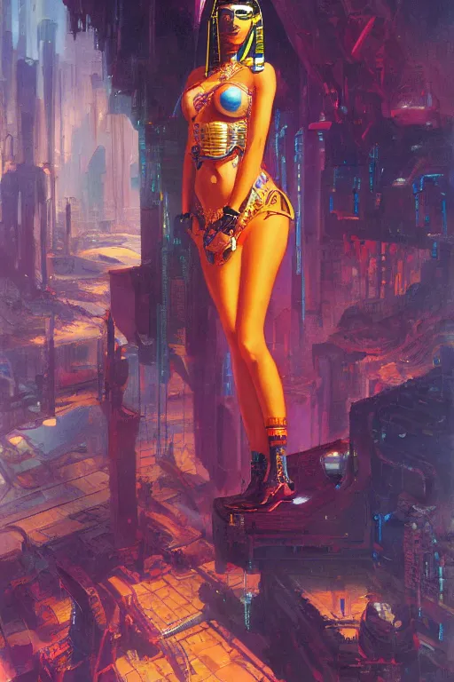 Image similar to a cyberpunk half length portrait of cleopatra, by paul lehr, jesper ejsing