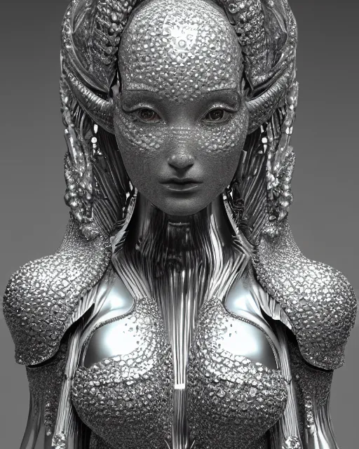 Image similar to a highly detailed metahuman 4 k close up render of an alien goddess bella hadid monument in iris van herpen dress schiaparelli in diamonds crystals swarovski and jewelry iridescent in style of alphonse mucha gustav klimt trending on artstation made in unreal engine 4