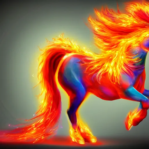 Image similar to a flaming unicorn digital art