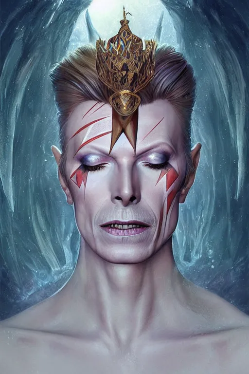 Prompt: ultra realistic illustration, fairy king david bowie from diablo and baldurs gate, intricate, elegant, highly detailed, digital painting, artstation, concept art, smooth, sharp focus, illustration, art by artgerm and greg rutkowski and alphonse mucha