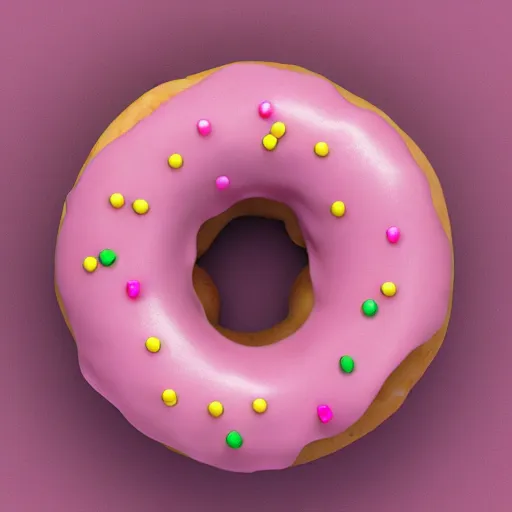 Prompt: a donut with pink icing and sprinkles, rendered in blender