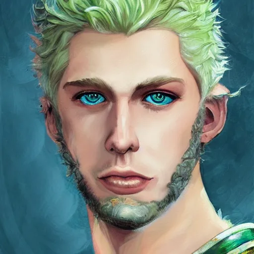 Image similar to oil painting of a beautiful platinum blond curly haired cleanshaven himbo with heterochromia, one blue eye one green eye, wearing heavy armor, d & d fantasy concept art