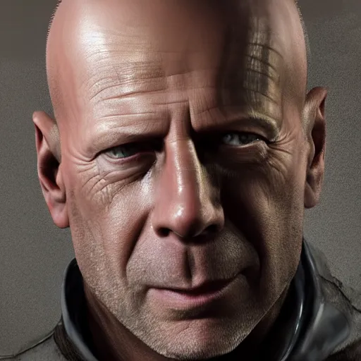 Prompt: Bruce Willis as blacksmith, wet face , heavy rain ,dramatic, intricate, highly detailed, concept art, smooth, sharp focus, illustration, Unreal Engine 5, 8K