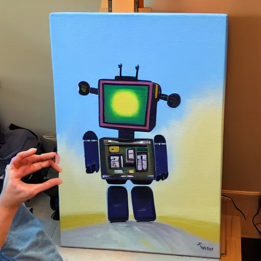 Image similar to recursive image of a robot painting a canvas painting of a robot painting a canvas painting …