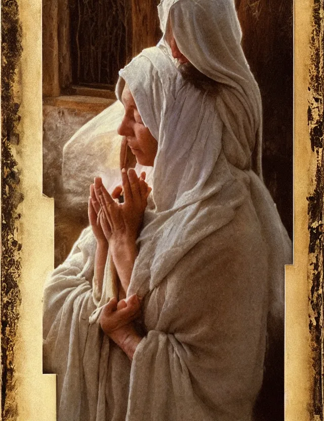 Prompt: peasant woman praying in a curch, polaroid photo bleached vintage pastel colors high - key lighting, soft lights, foggy, by steve hanks, by lisa yuskavage, by serov valentin, by tarkovsky, detailed, oil on canvas