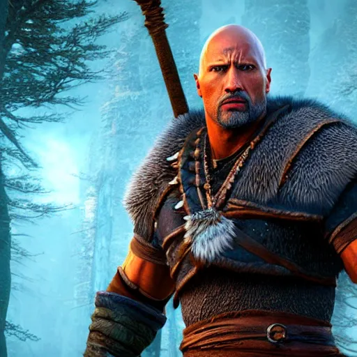 Image similar to a digital art portrait of dwayne johnson as ancient druid mage, dark souls witcher character sheet, 4 k, ultra detail, volumetric lighting, unreal engine, octane render