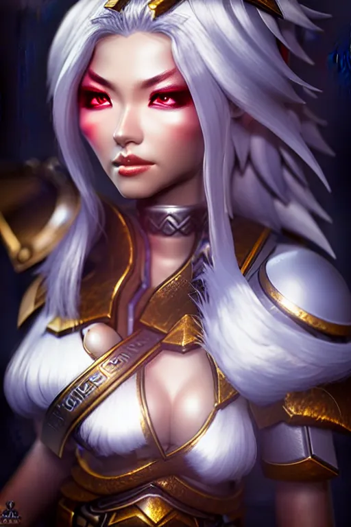 Prompt: sakimi chan, fantasy armor, detailed face, curvy, white skin, dynamic lighting, tony sart, unreal engine