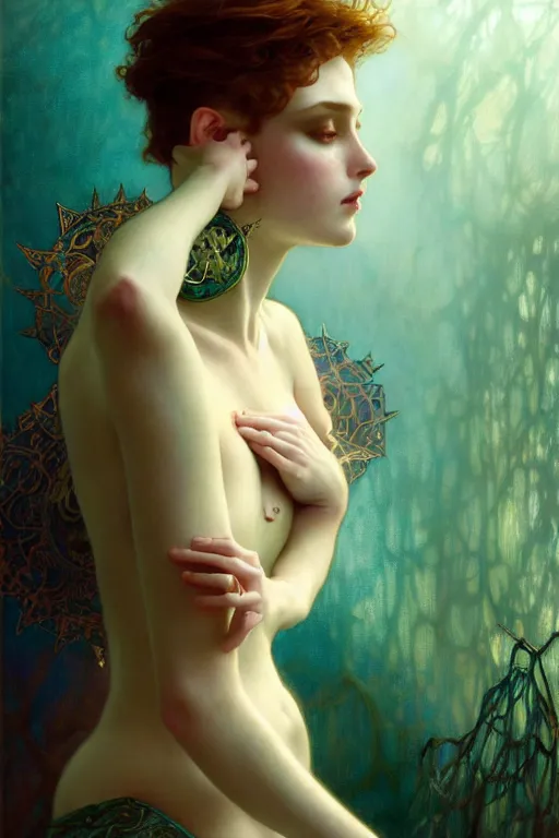 Image similar to pale teal, fantasy, intricate, elegant, dramatic lighting, emotionally evoking symbolic metaphor, highly detailed, lifelike, photorealistic, digital painting, artstation, concept art, smooth, sharp focus, illustration, art by John Collier and Albert Aublet and Krenz Cushart and Artem Demura and Alphonse Mucha