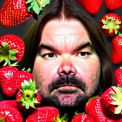 Image similar to matt berry as a strawberry, head of a strawberry, high definition