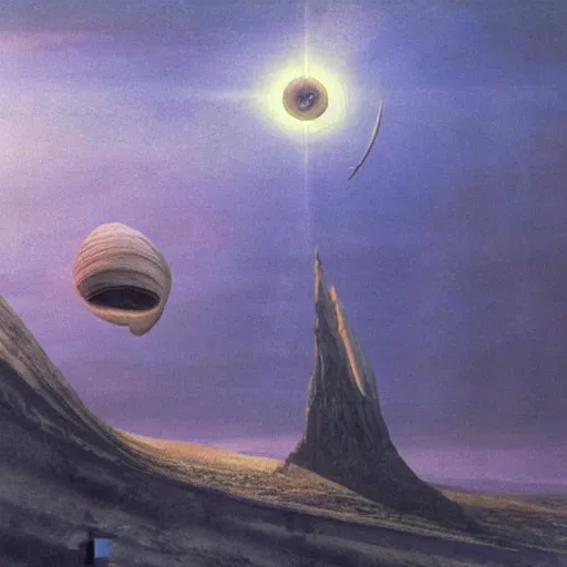 Image similar to large spaceship orbiting over a alien planet, volumetric light from nearby star, style by caspar david friedrich and wayne barlowe and ted nasmith.