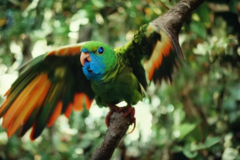 Image similar to a photo of a giant mutant nachos parakeet in its natural habitat, kodak ektachrome e 1 0 0 photography