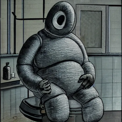 Image similar to the michelin man on the toilet sweating