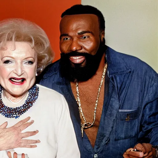 Prompt: betty white hanging out with mr. t