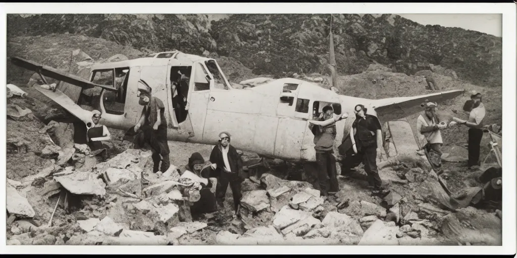 Prompt: polaroid of Archaeologists Finding a plane, high quality, award winning