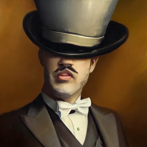 Prompt: hyper realistic dapper fancy luigi wearing a top hat, painted by greg rutkowski, wlop, artgerm