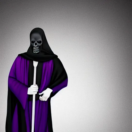 Image similar to grim reaper, purple cloak, full body