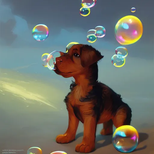 Image similar to puppy with bubbles, behance hd by jesper ejsing, by rhads, makoto shinkai and lois van baarle, ilya kuvshinov, rossdraws global illumination