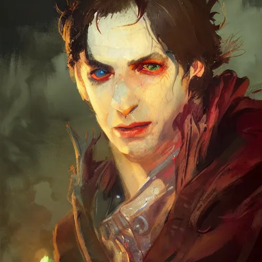 Prompt: an oil art close up portrait of young vampire mage with blood magic in style of disco elysium character, dark paladin character design from d & d, art by anders zorn, wonderful masterpiece by greg rutkowski, beautiful cinematic light, american romanticism by greg manchess, jessica rossier