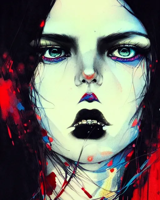 Prompt: close up, captivating, memorable, a ultradetailed beautiful photo of a unique woman wearing a hippy goth outfit standing too too too close, staring at you by conrad roset, greg rutkowski and makoto shinkai trending on artstation