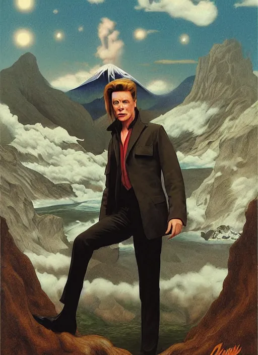 Image similar to twin peaks poster art, portrait of david bowie in search of lost time, by michael whelan, rossetti bouguereau, artgerm, retro, nostalgic, old fashioned