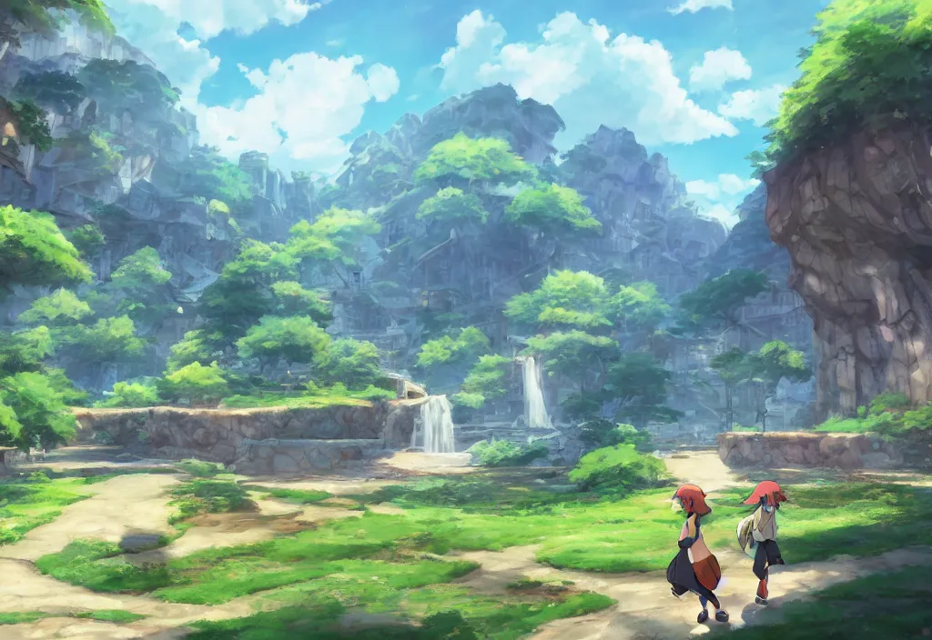 Image similar to pokemon as an open-world videogame, concept art, makoto shinkai