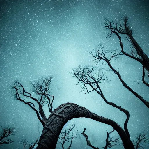 Image similar to surface of an alien planet with twisted trees t