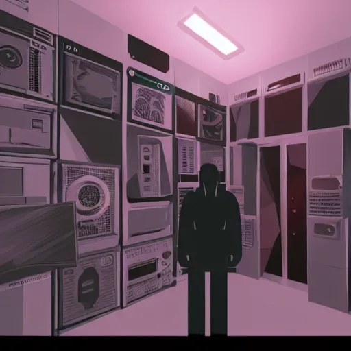 Image similar to an old computer screen showing a low poly horror games, the horror game shows a person and an apartment in a low poly style, hyper detailed computer, super realistic.