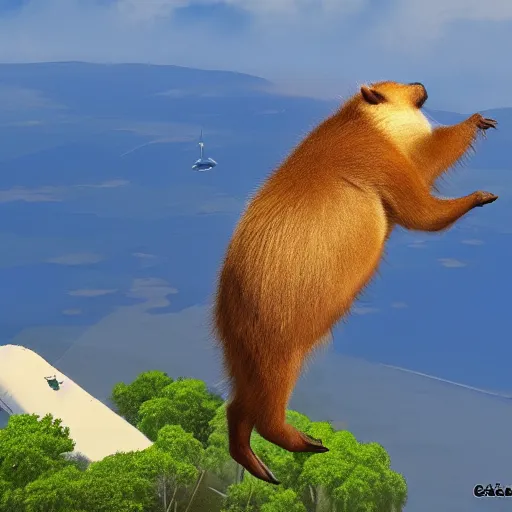 Image similar to capybara flying a plane 4 k photo realistic