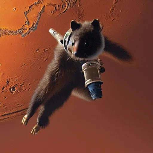 Image similar to a marten astronaut exploring the surface of mars