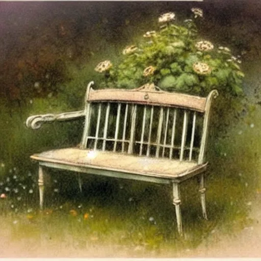 Image similar to ( ( ( ( ( beautiful garden bench. muted colors. ) ) ) ) ) by jean - baptiste monge!!!!!!!!!!!!!!!!!!!!!!!!!!!