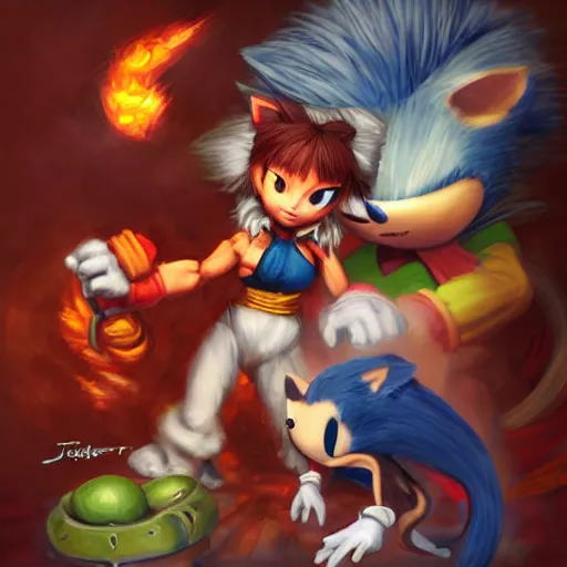 digital art of sonic the hedgehog, deviantart,, Stable Diffusion