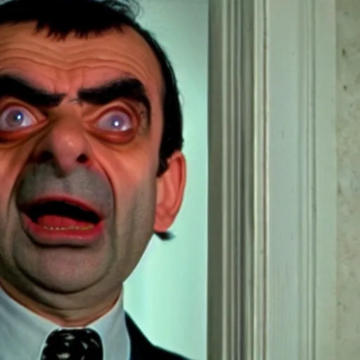 Prompt: A still of Mr Bean in The Shining