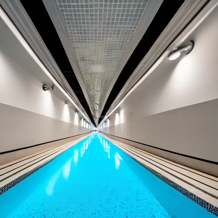 Image similar to photo of endless underground pool corridors highly detailed 8 k hdr smooth sharp focus high resolution award - winning photo