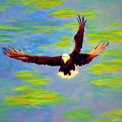 Prompt: eagle flying over a canyon in the style of monet, high quality n - 8