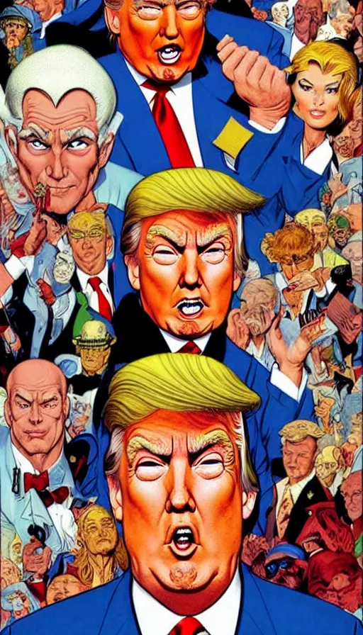 Prompt: donald trump as a villain. portrait by clyde caldwell and jean giraud and anton otto fischer and john philip falter and will eisner and gil elvgren