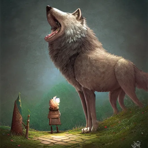 Prompt: Wolf as a mage, artwork by Gediminas Pranckevicius,