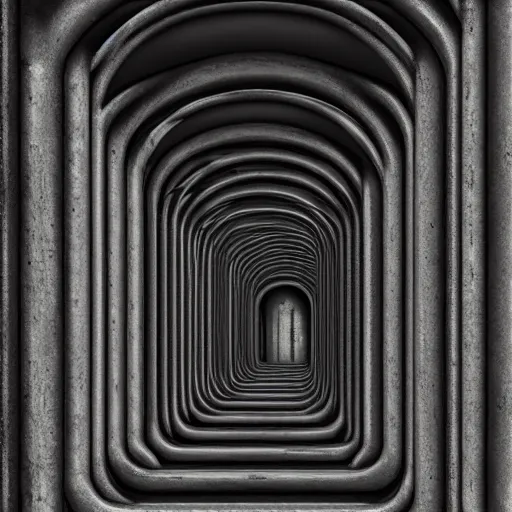 Prompt: an alien corridor, tubes along the walls, strange devices, by h. r. giger, 8 k, trending on artstation, duotone, detailed