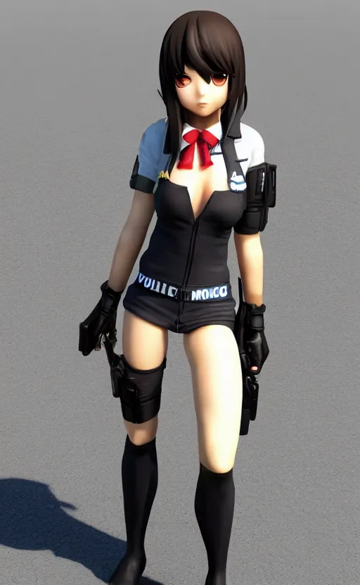 Image similar to Anime girl figure in police suit, unreal engine, highly detailed.