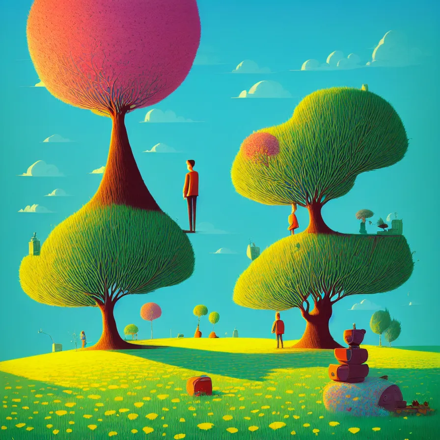 Image similar to ( ( ( gediminas pranckevicius ) ) ), under bo tree, summer morning, very coherent and colorful high contrast art by james gilleard floralpunk screen printing woodblock, dark shadows, pastel color, hard lighting