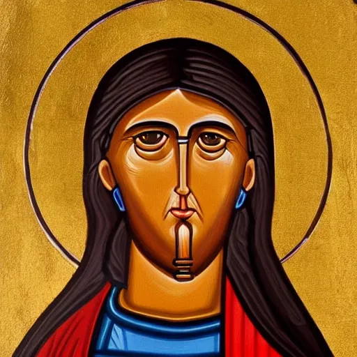 Image similar to sasha grey as saint!!!!, ( christian icon painting ), highly detailed