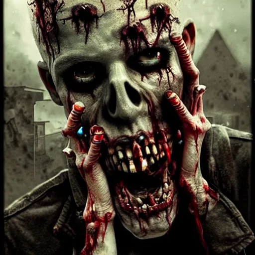 Prompt: creepy nightmare fuel zombie horde apocalypse, cinematic, cinematography, still, incredible detail, photorealistic, epic, horror, scary, terrifying, spooky, bone chilling, render, living dead, ghouls, monsters, vfx, cgi, render, movie poster art