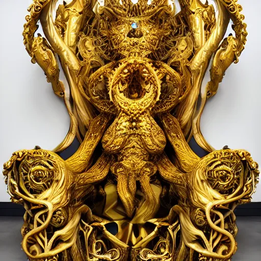 Prompt: a photo of 8k ultra realistic corrupted lovecraftian golden queen on her oversized throne, 8 intricate white and gold tentaclesornate_cinematic_lighting_trend_-S_2107378667_ts-1659831886_idx-0