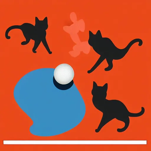 Prompt: Two cats playing ping pong on orange background, digital art