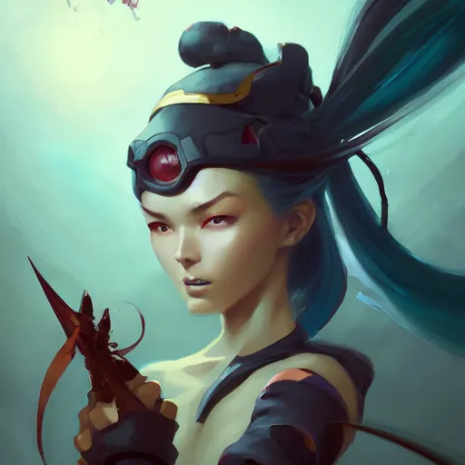 Prompt: a portrait of a beautiful ninja, by pete mohrbacher and wlop and artgerm and guweiz and ilya kuvshinov, digital art, highly detailed, intricate, sci - fi, sharp focus, trending on artstation hq, deviantart, unreal engine 5, 4 k uhd image