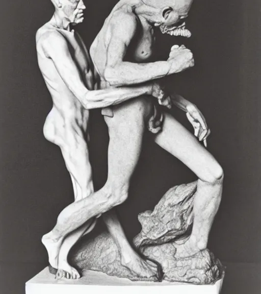 Prompt: full body, sigmund freud wrestling with michel foucault, sculpture by auguste rodin